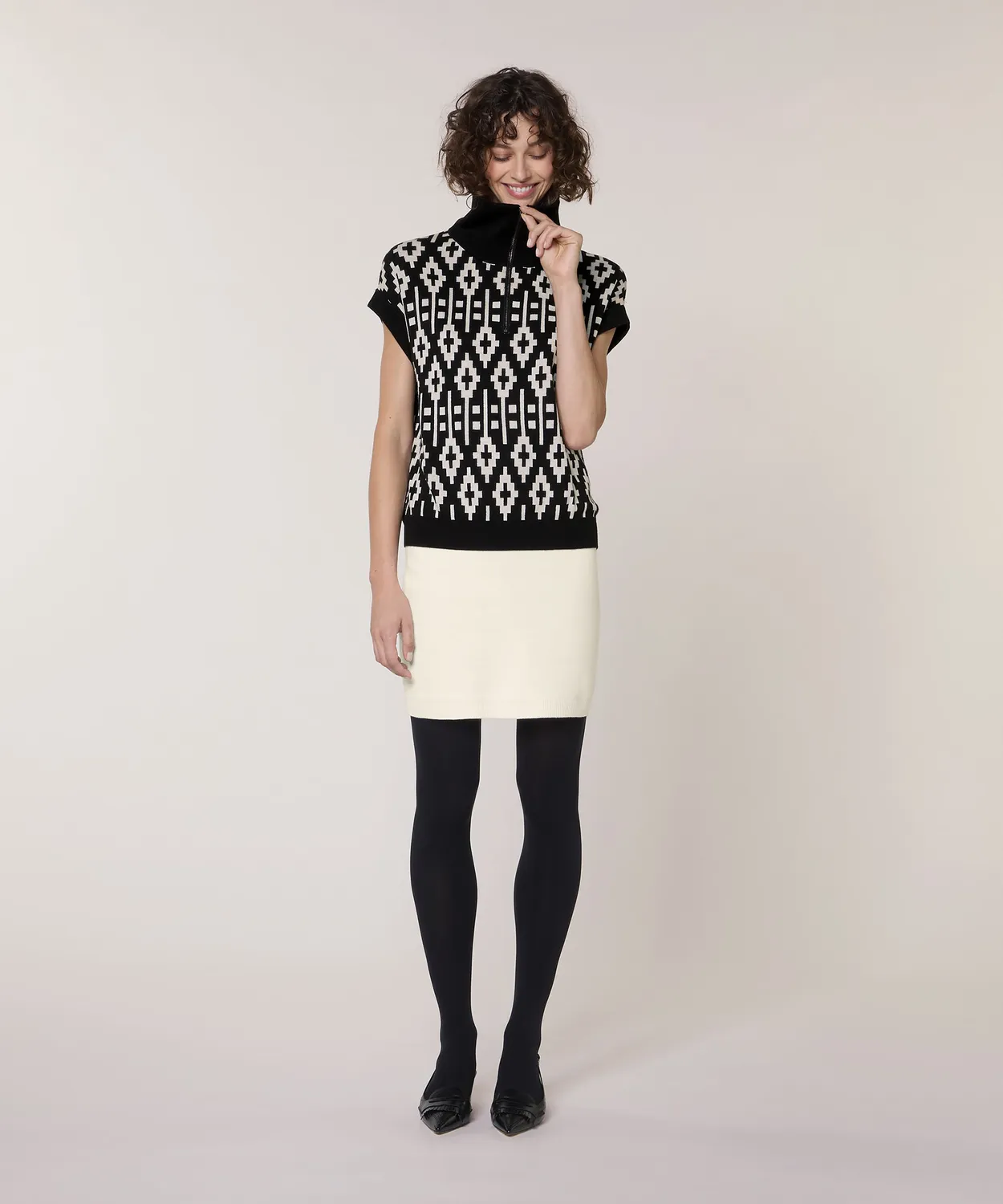 Rodier Top Jacquard Donna Maniche Corte Nero Grafico