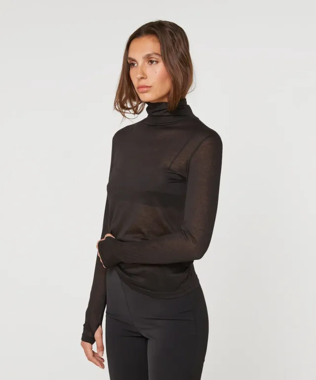 Rodier T-shirt collo alto maglia fine nero
