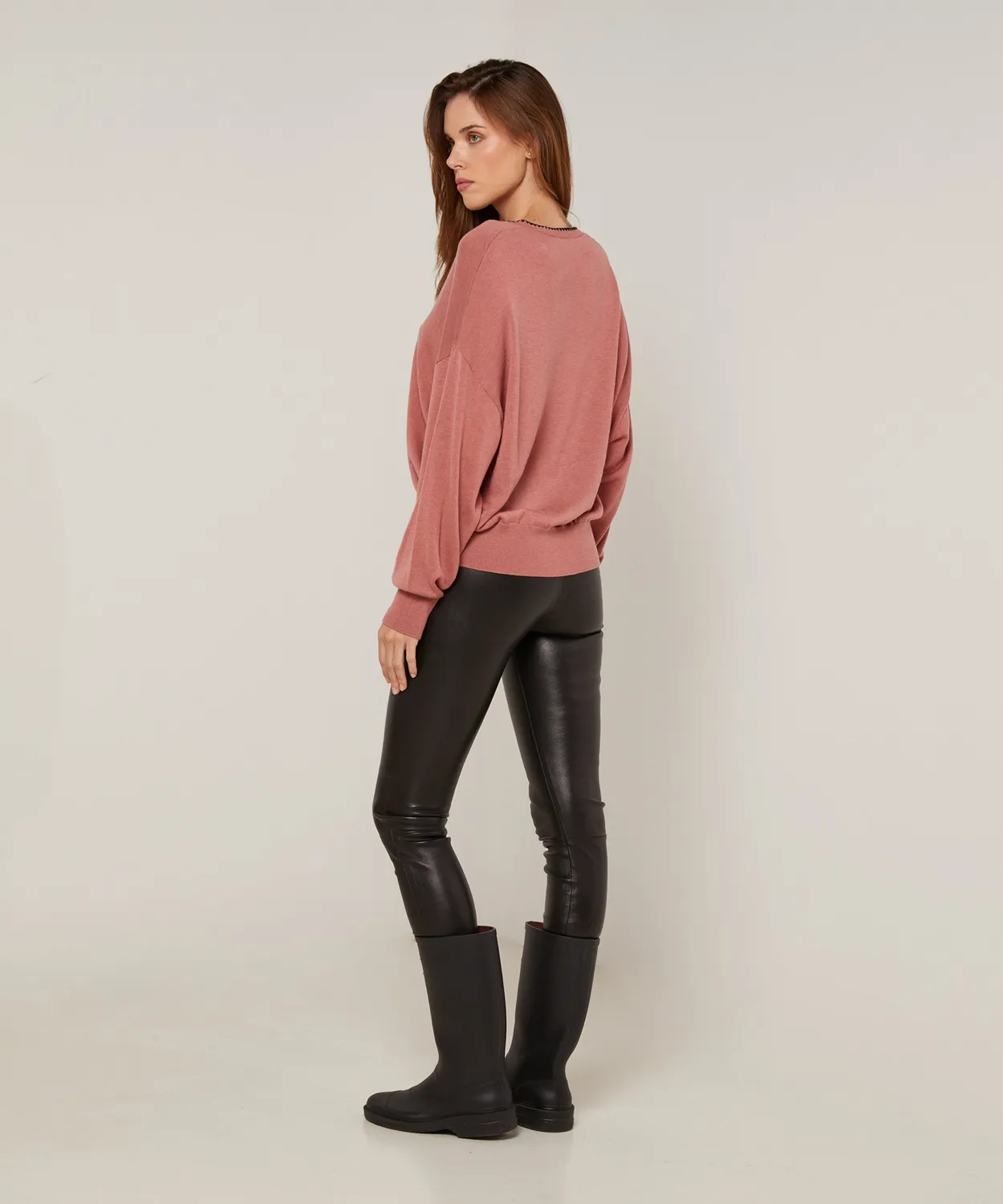 Rodier Maglione Scollo V Bois De Rose Maglia Fine