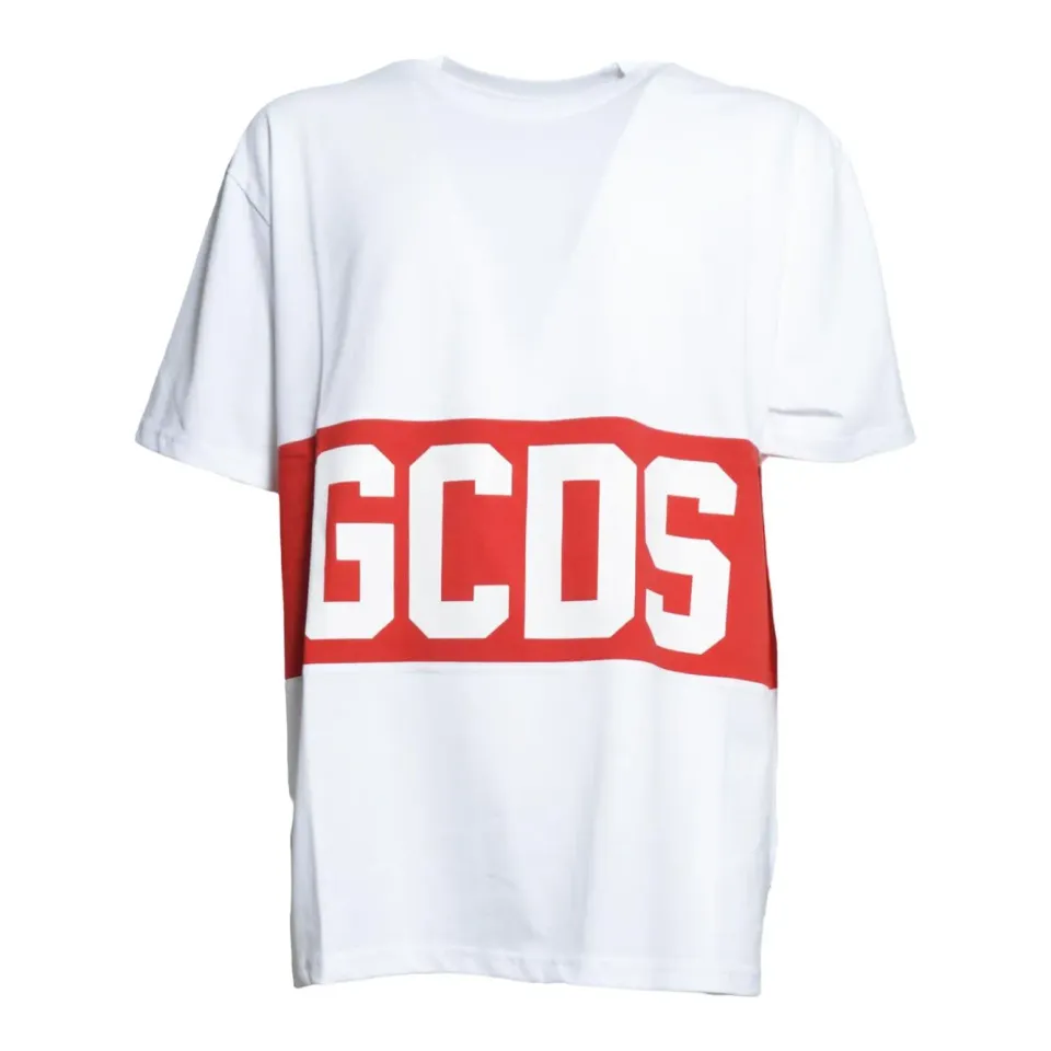 GCDS Z0MLQC140J101 band logo t-shirt bianca loose