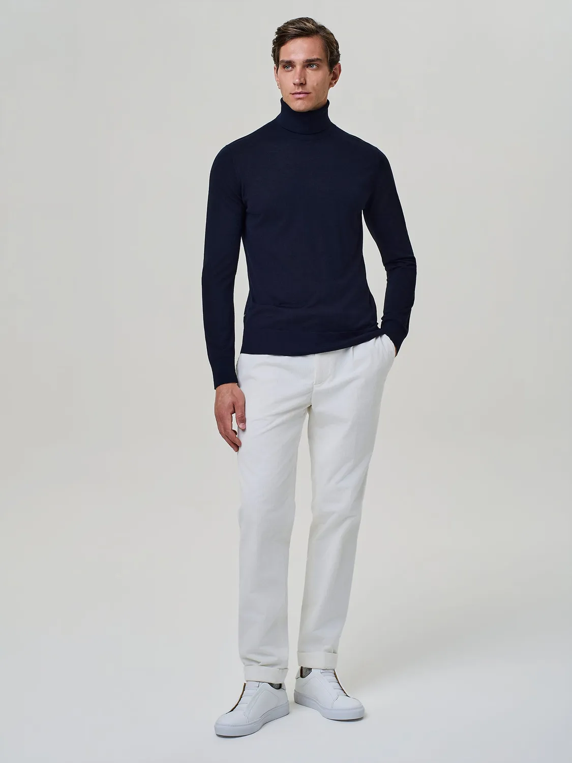 Paul Taylor Dolcevita Maglia Blu Ultralight Seta Cashmere