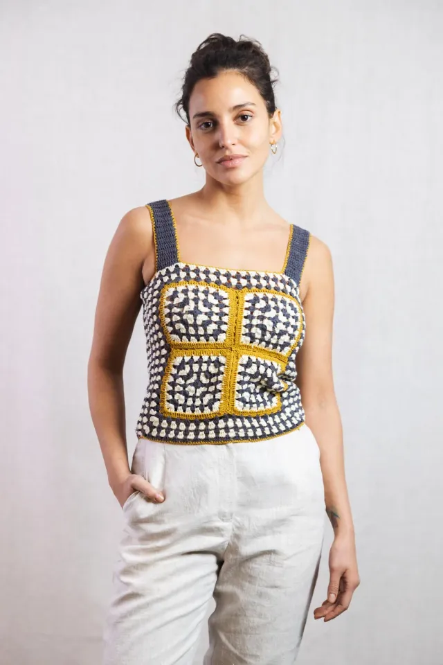 Jyoti Fair Works Sashi top crochet blu cotone