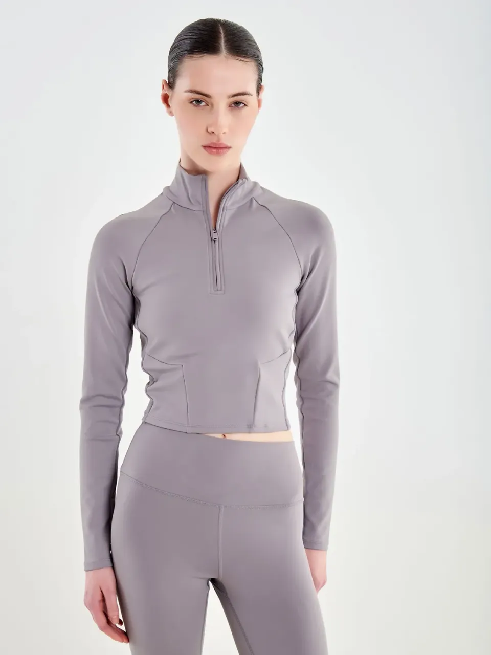 Vicolo Cropped con Zip Alluminio felpa grigia modellante