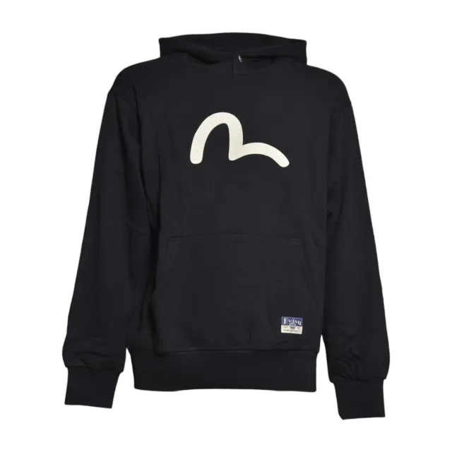 Evisu 2EAHTM5SW1252 felpa uomo nera cappuccio stampa