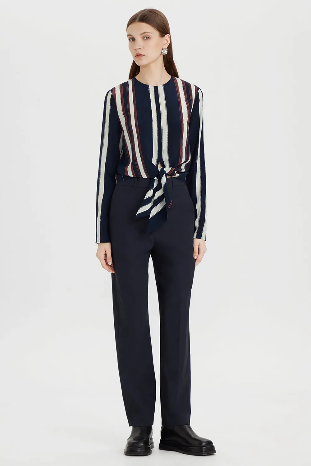 Ports 1961 PW326HLS05 blusa seta righe navy