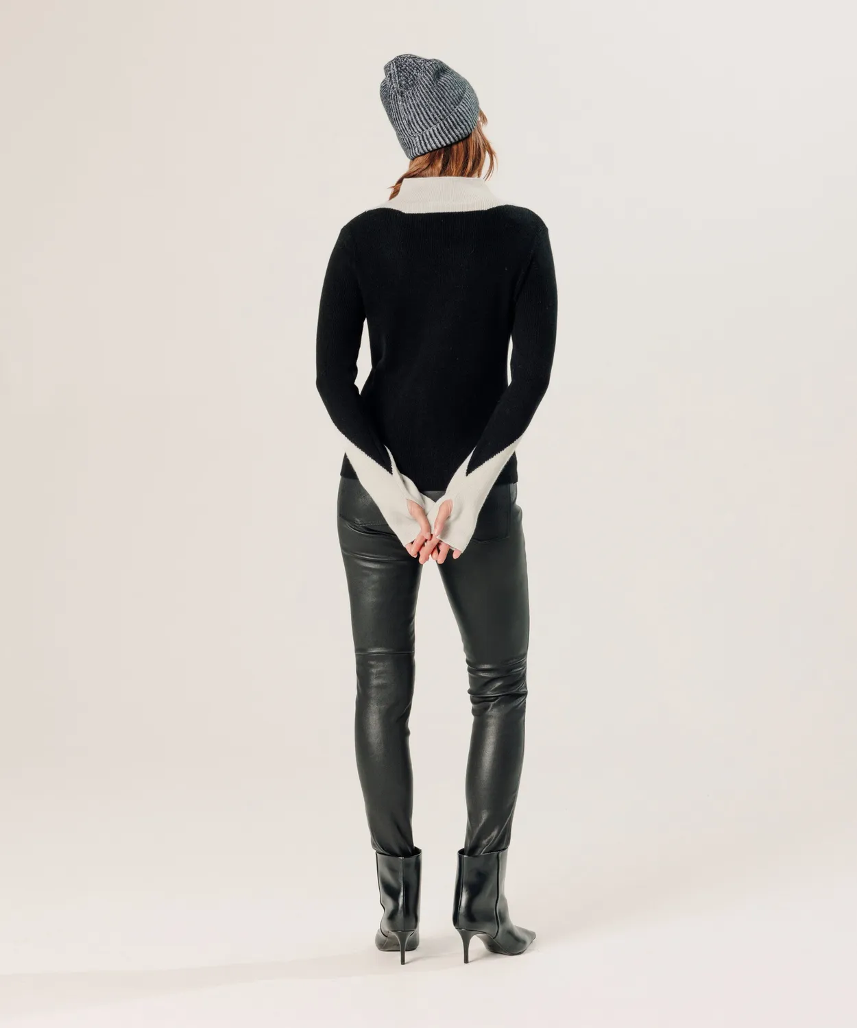 Rodier Maglione Cashmere Trompe l'Oeil Nero Collo Alto