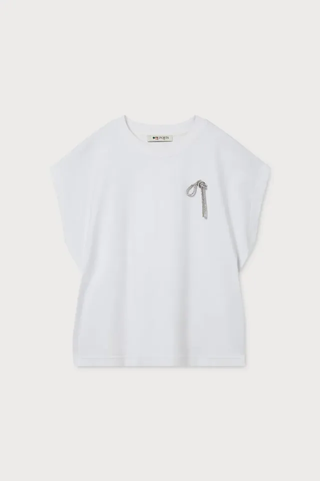 Ports Embellished Dolman T-Shirt Bianca Nodo Gioiello