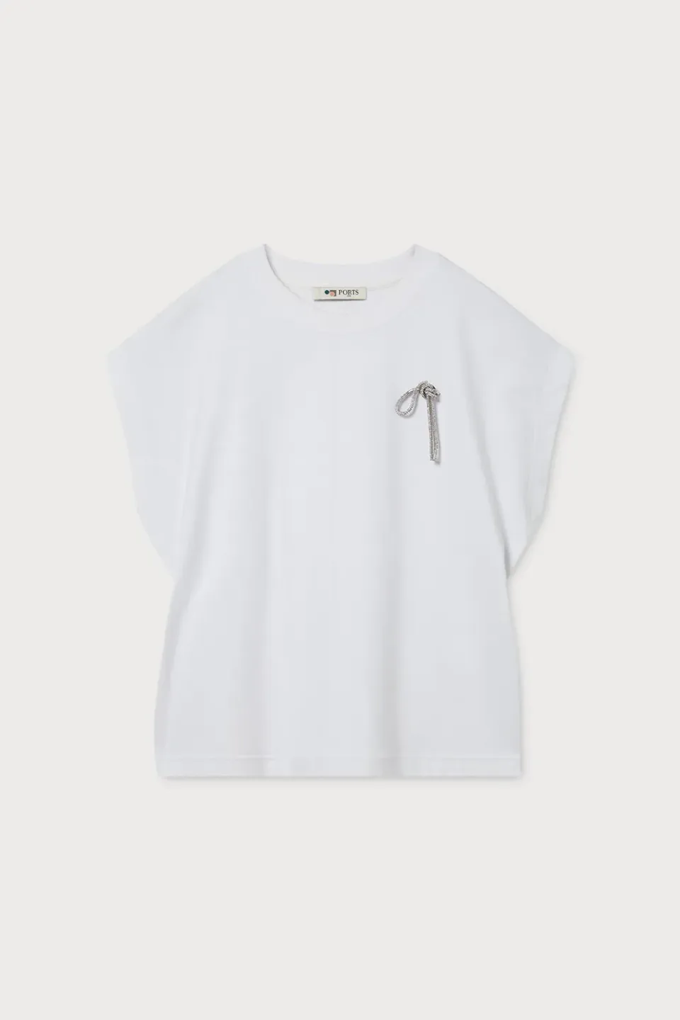 Ports Embellished Dolman T-Shirt Bianca Nodo Gioiello