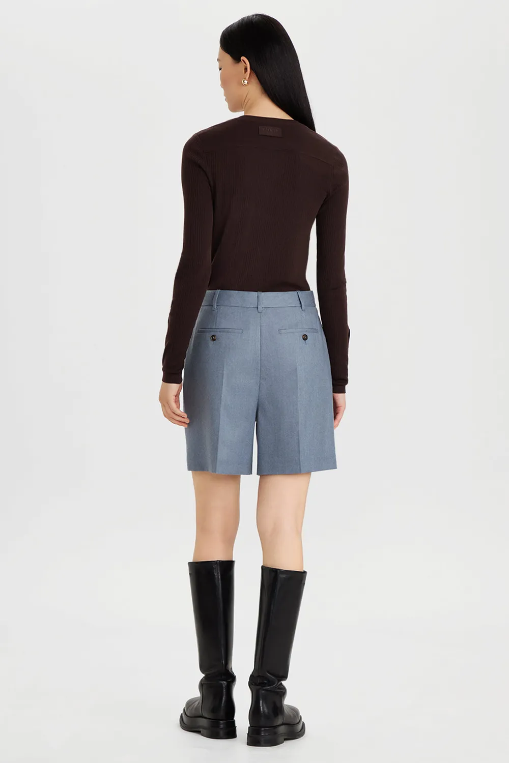 PORTS 1961 Pleated Wool shorts sartoriali azzurri vita alta
