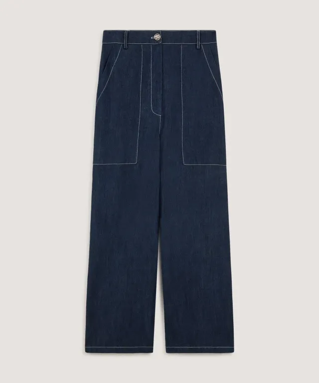 Rodier Pantaloni denim gamba larga blu denim vita alta
