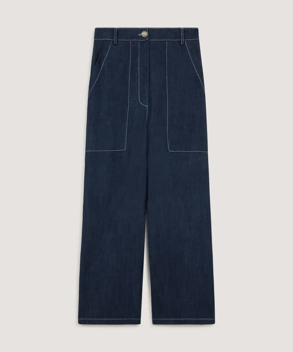 Rodier Pantaloni denim gamba larga blu denim vita alta