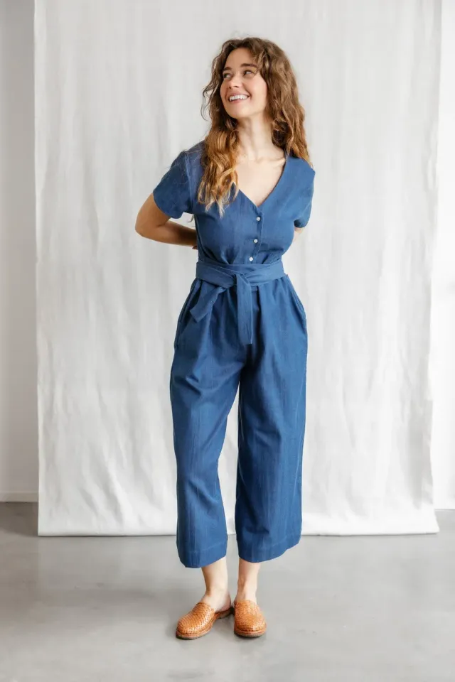 Jyoti Amrita tuta denim cotone bio blu indaco