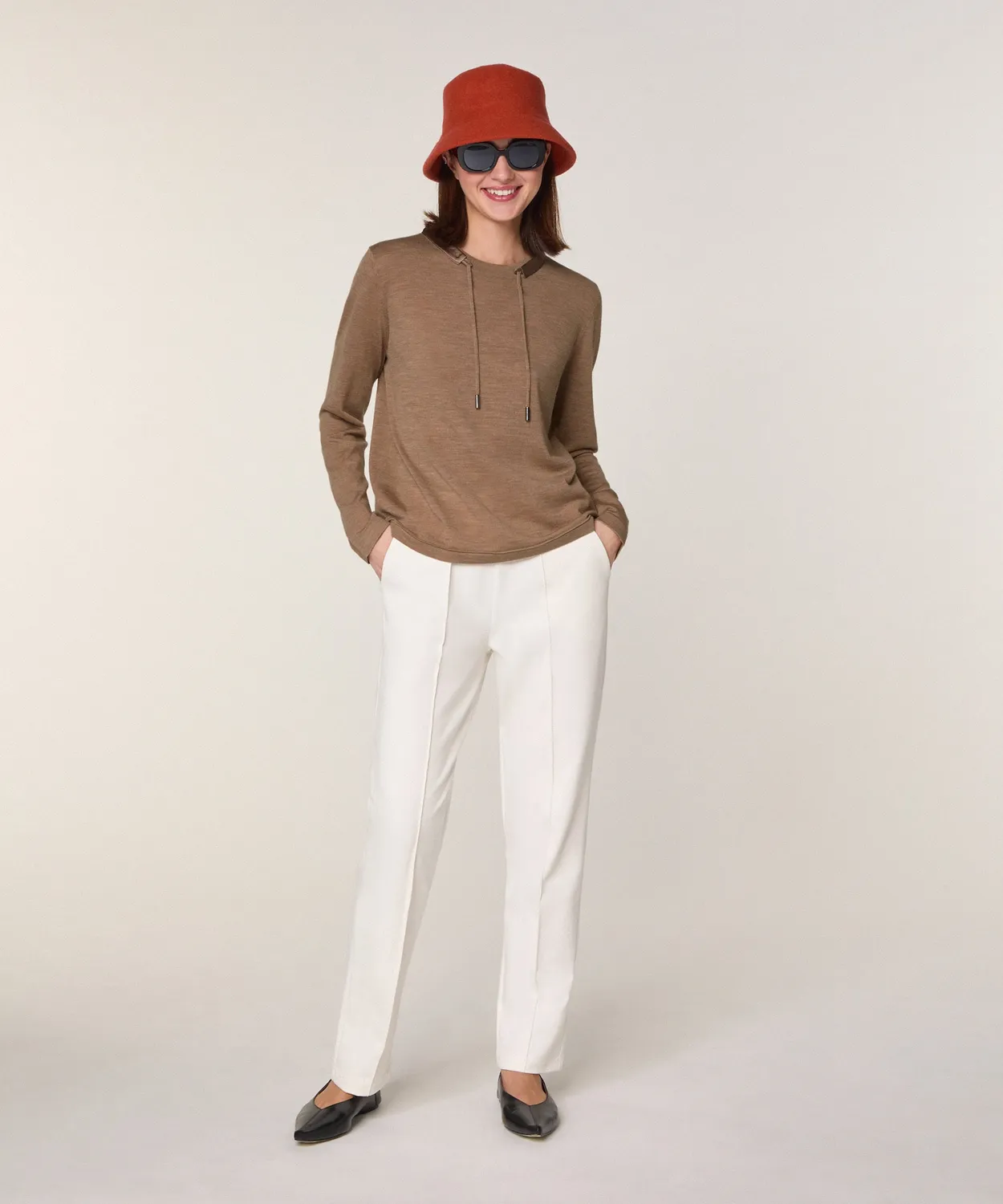 Rodier pullover girocollo lana merino beige ficelle