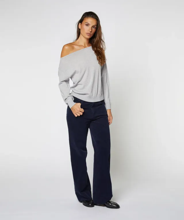 Rodier pull lana scollo barca grigio chiaro ampio