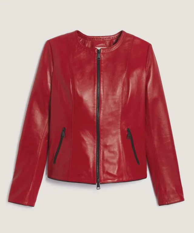 Rodier Giubbotto Pelle Rosso Ruby Slim con Zip