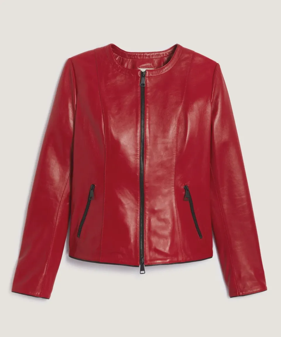 Rodier Giubbotto Pelle Rosso Ruby Slim con Zip