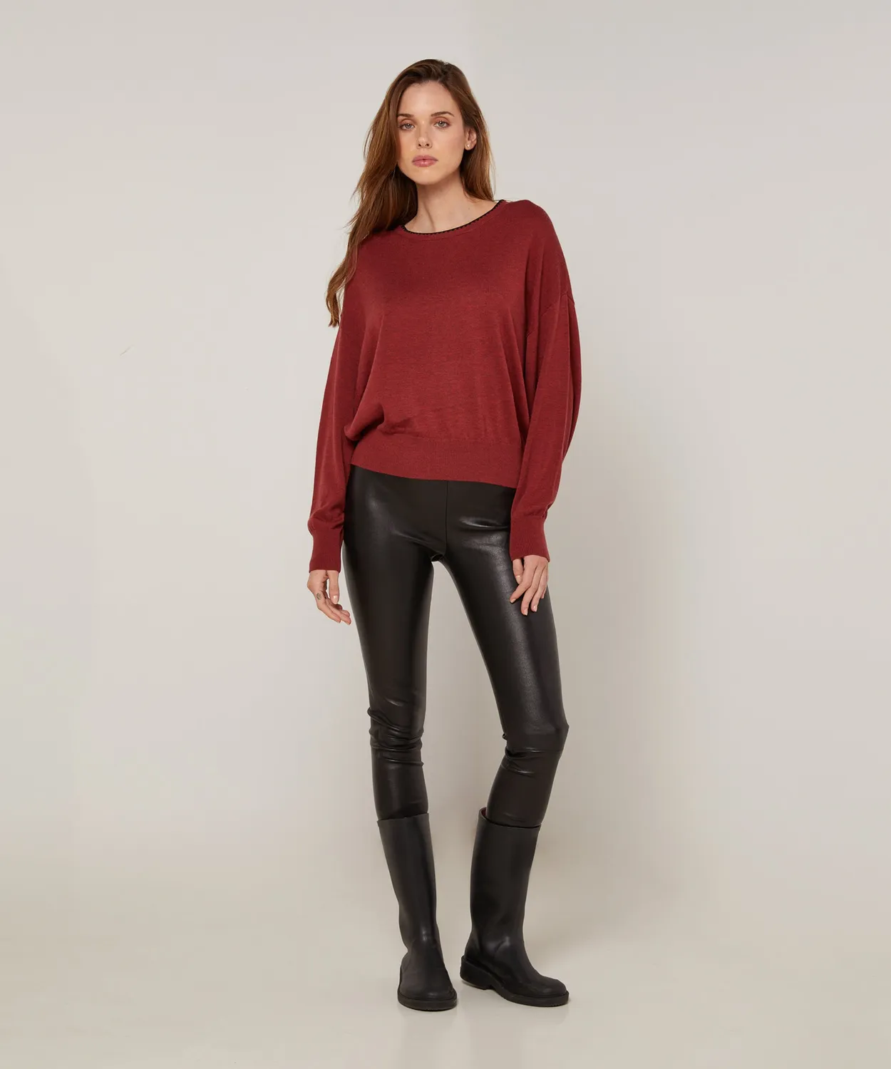 Rodier maglione girocollo maglia fine rosso mattone