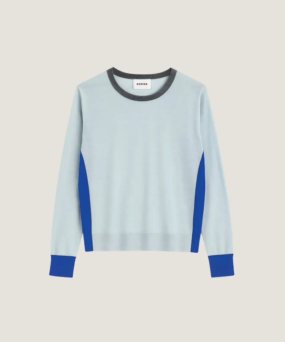 Rodier maglia tricolore girocollo lana merino turchese chiaro
