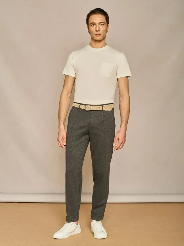 Paul Taylor pantalone wide jersey grigio scuro con pince