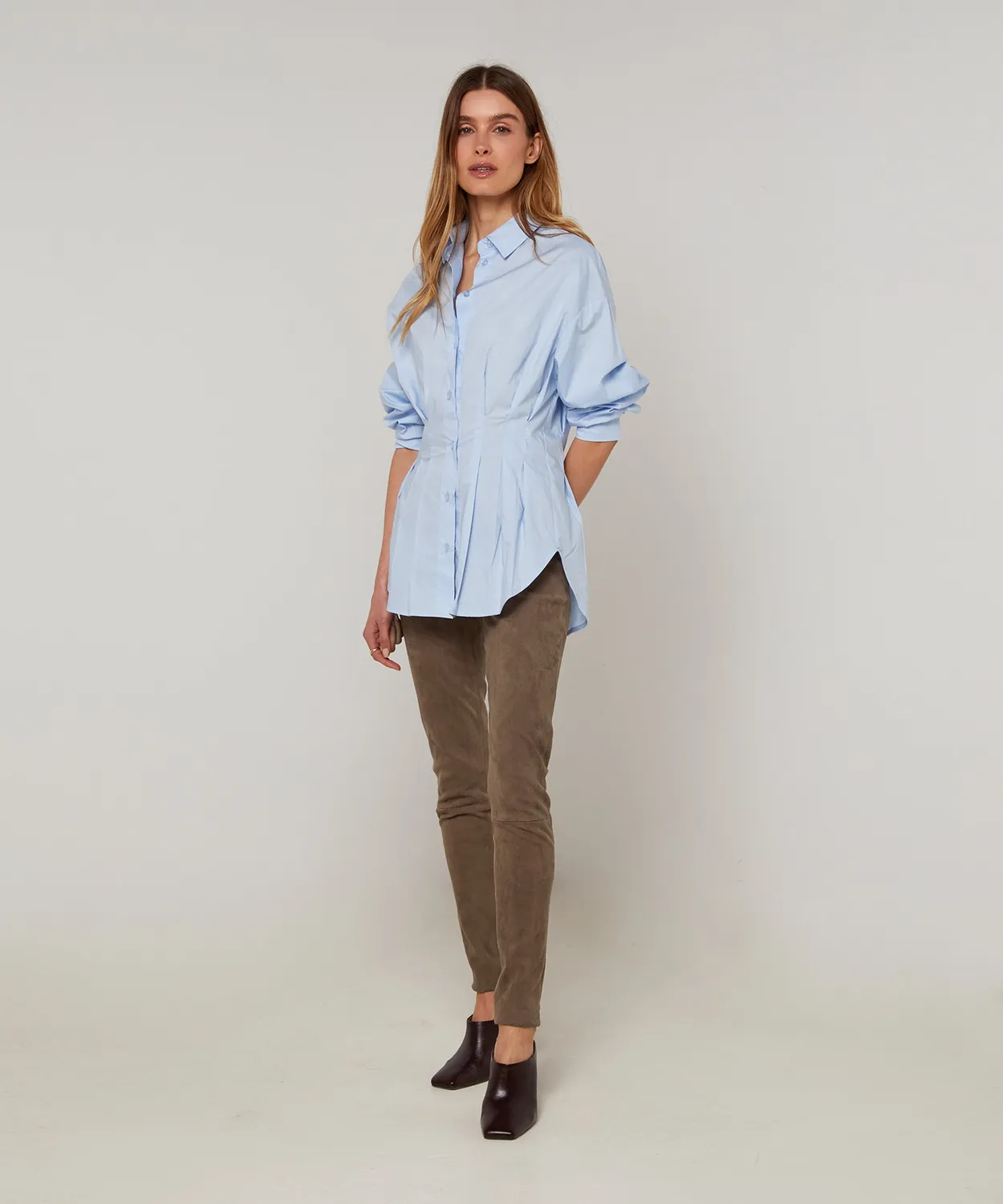 Rodier leggings pelle agnello tortora elasticizzati