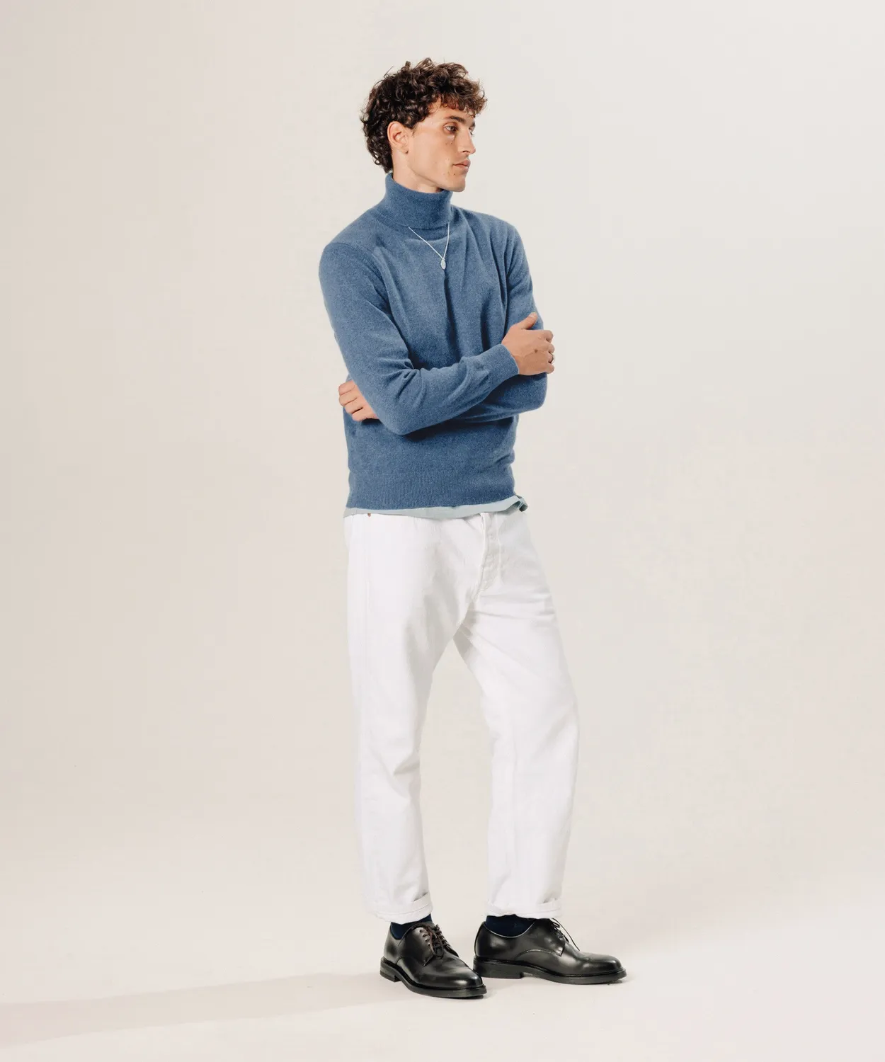 Rodier maglia dolcevita 100% cashmere blu uomo