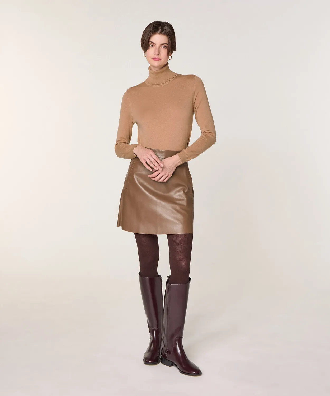 Rodier Maglione dolcevita lana merino camel traspirante