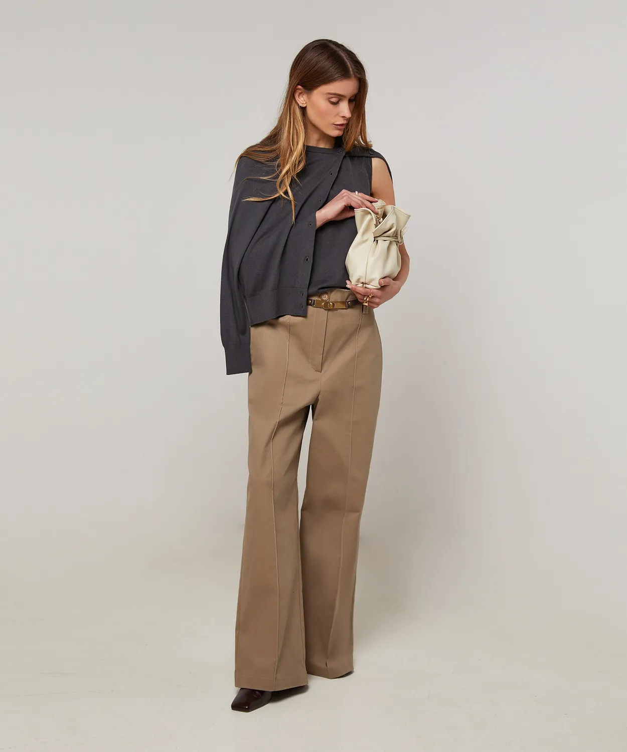Rodier Twin set girocollo seta grigio scuro cardigan+top
