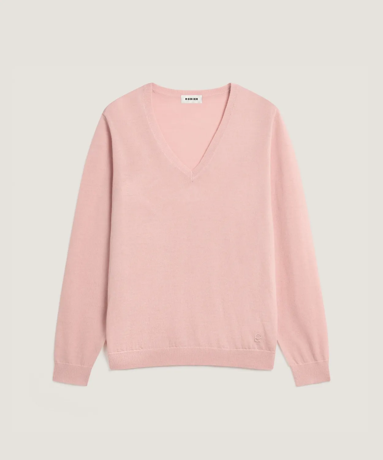 Rodier maglione scollo V lana merino rosa perla fine
