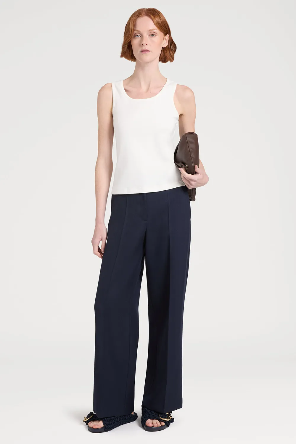 Ports 1961 Cotton Tank Top bianco coste scollo profondo