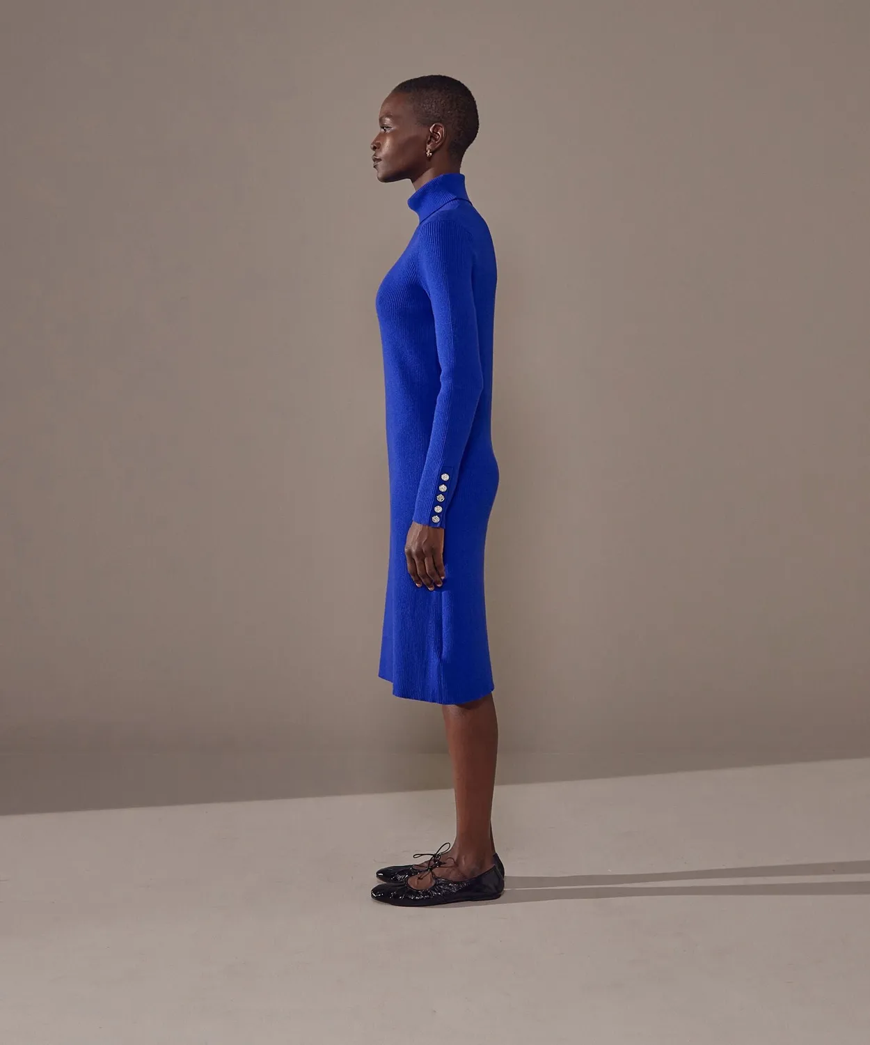 Rodier abito maglia collo alto midi blu oltremare
