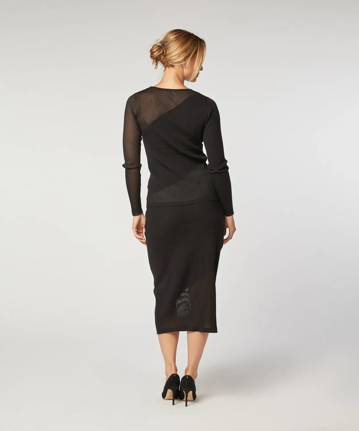 Rodier maglione lana bimateriale nero girocollo