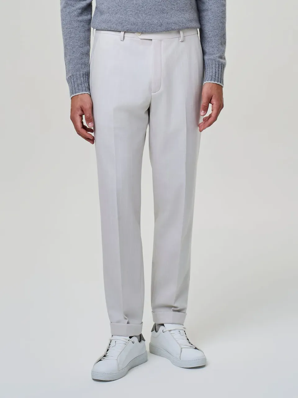 Paul Taylor pantalone wide fit jersey lana gessato burro