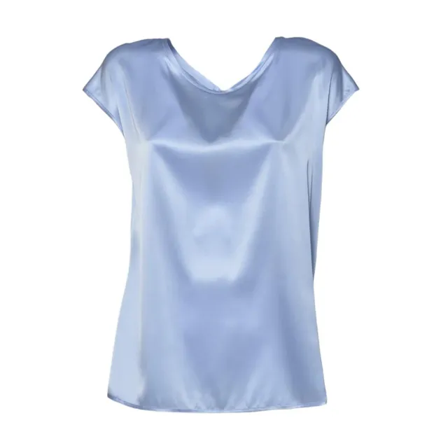 Solotre M1D0127 top raso azzurro seta scollo schiena
