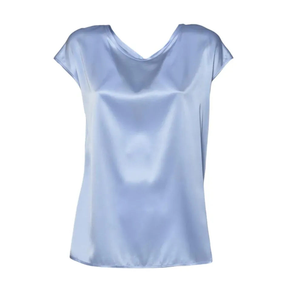 Solotre M1D0127 top raso azzurro seta scollo schiena