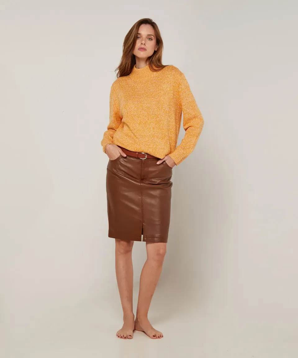 Rodier maglione collo alto giallo maglia mélange dritta