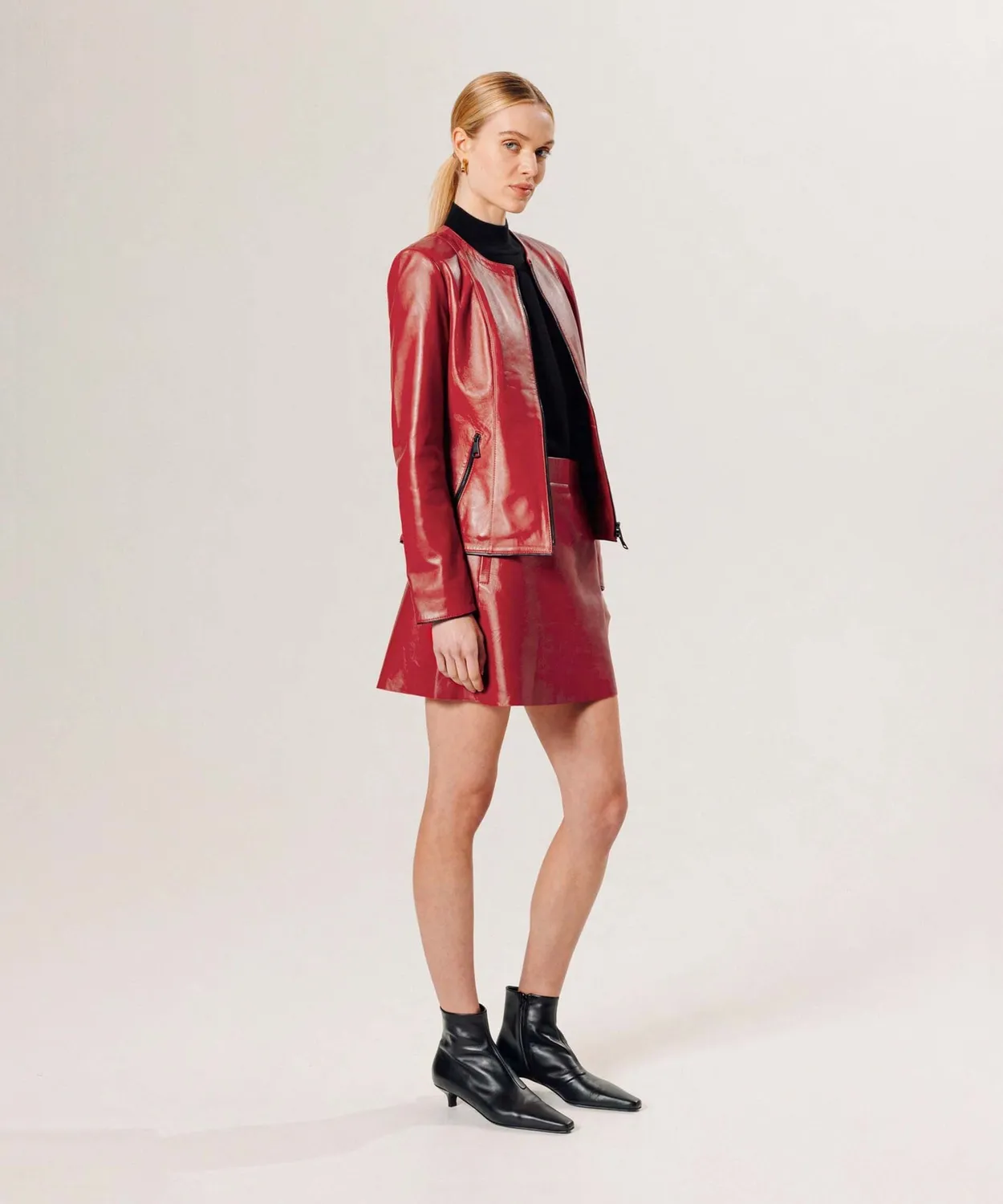 Rodier Giubbotto Pelle Rosso Ruby Slim con Zip