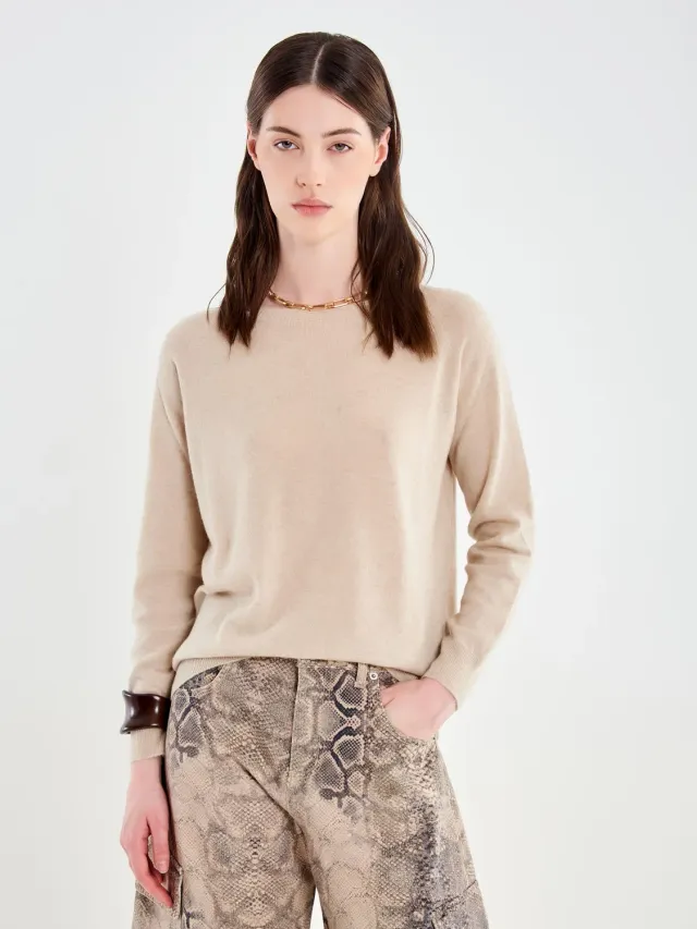 Vicolo Pull Boxy maglione beige lana e cashmere