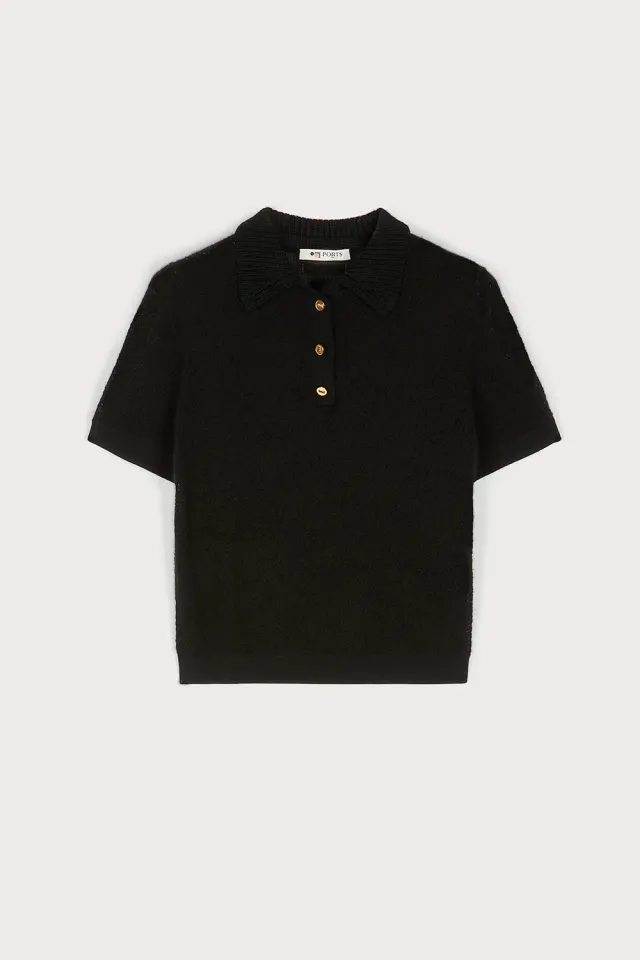 Ports 1961 SS25 polo nera maglia elegante