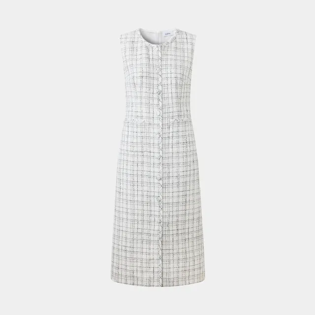 Ports SS25 abito smanicato tweed bianco nero