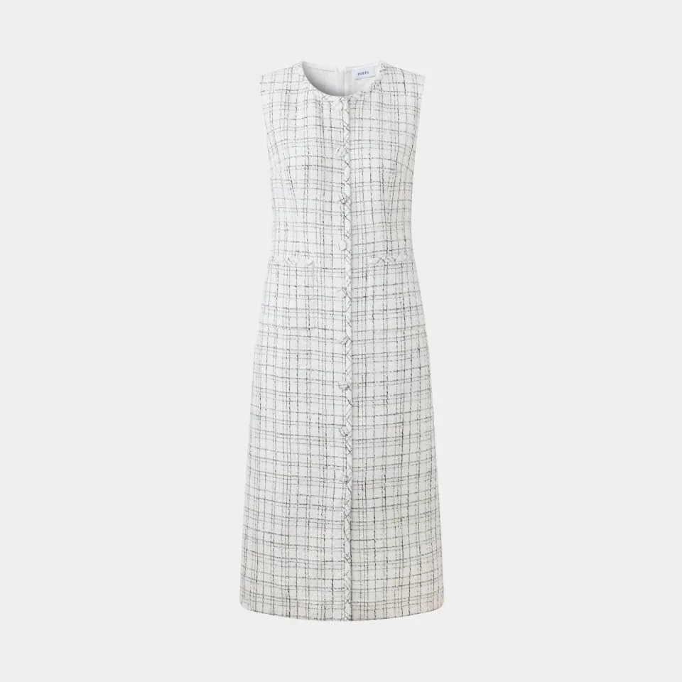 Ports SS25 abito smanicato tweed bianco nero