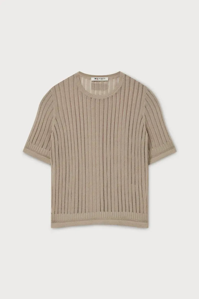 PORTS 1961 Sheer Stripe Top maglia taupe a righe