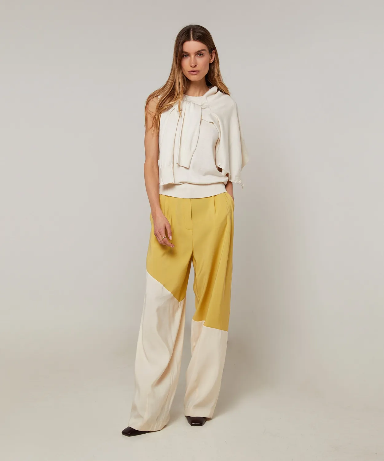 Rodier Twin Set Girocollo Seta Bianco Ecru Top+Cardigan