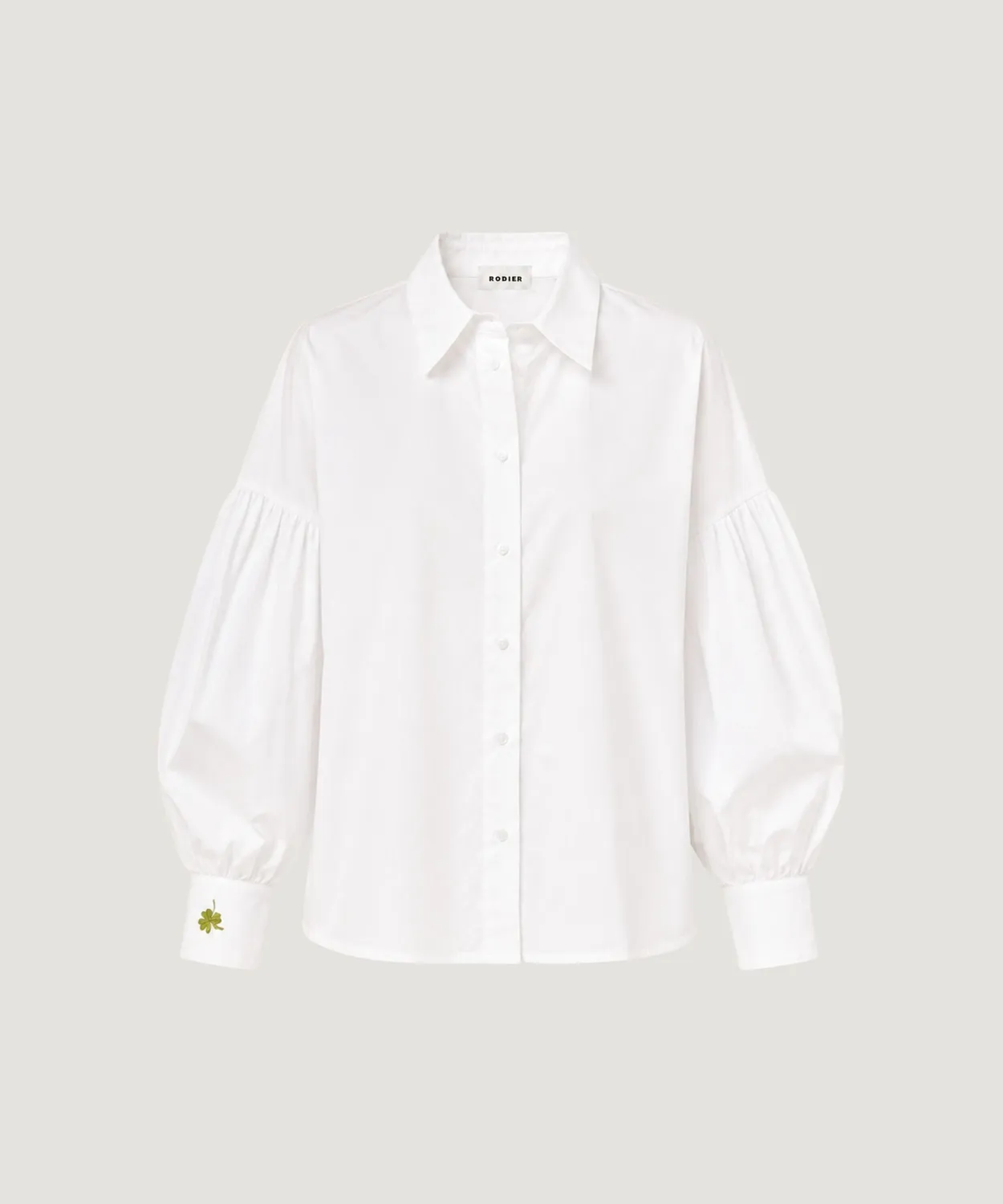Rodier camicia cotone bianca ricamo quadrifoglio oversize