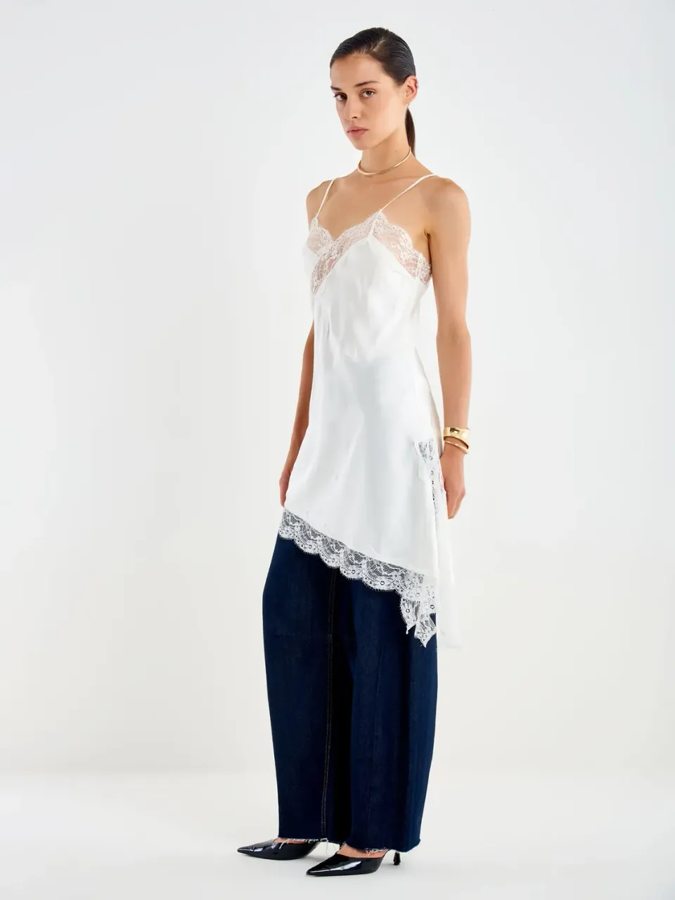 Vicolo abito mini bianco pizzo scollo a V viscosa
