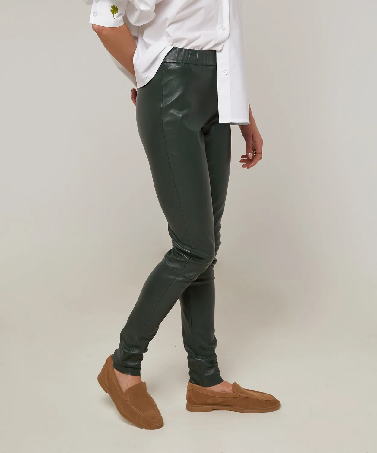 Rodier Leggings Pelle Agnello Verde Pino Elasticizzato