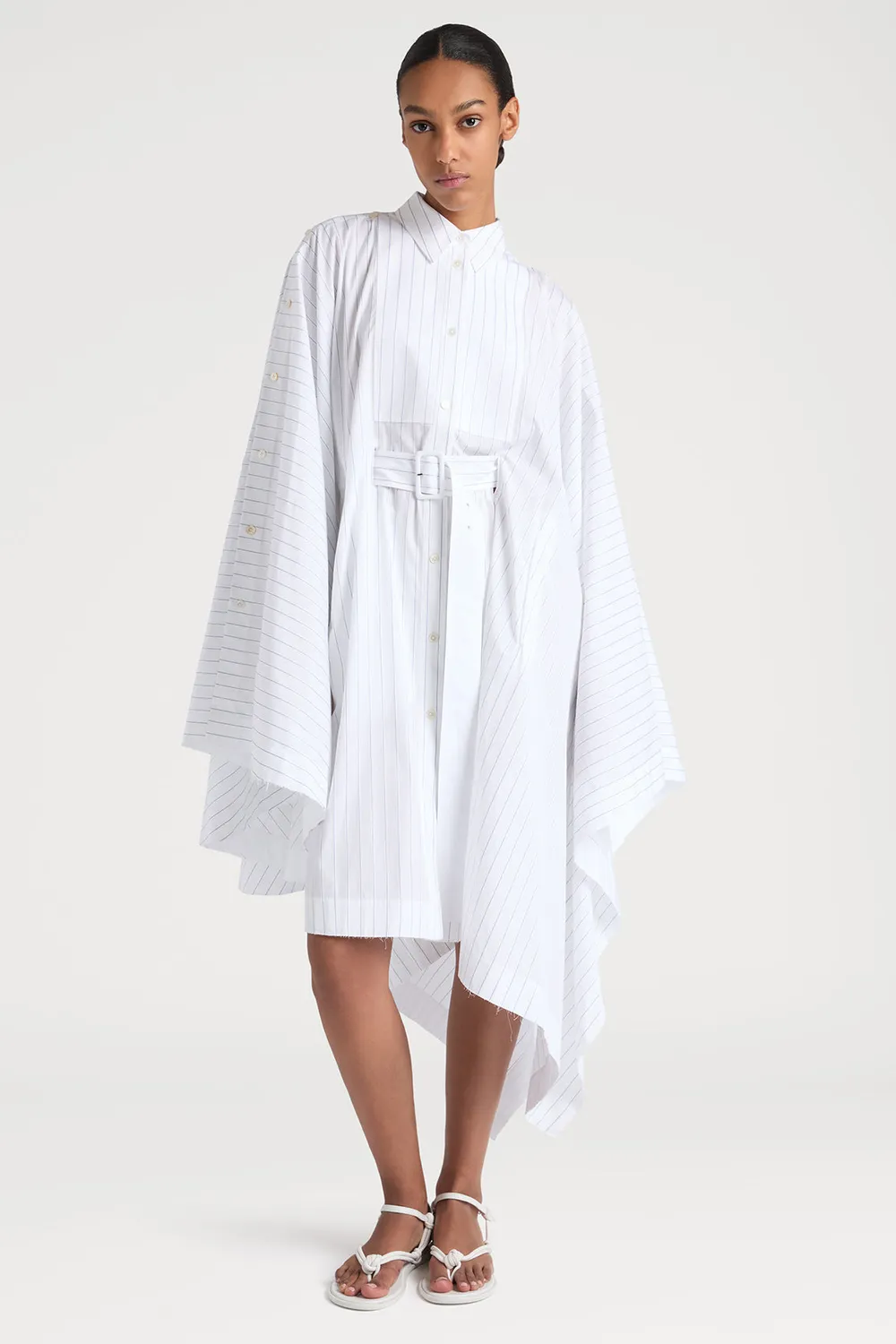 PORTS Abito camicia righe bianco blu lungo