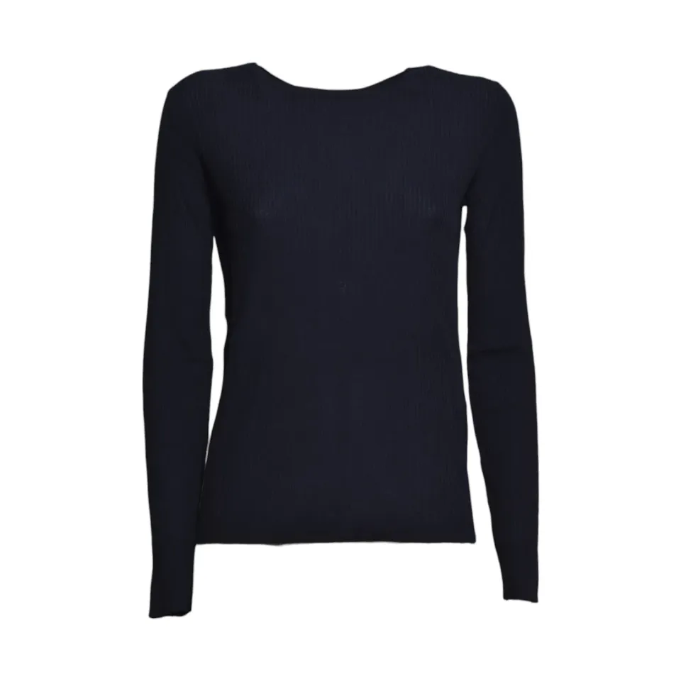 S Max Mara Disegno Maglia Girocollo Blu Notte Lana