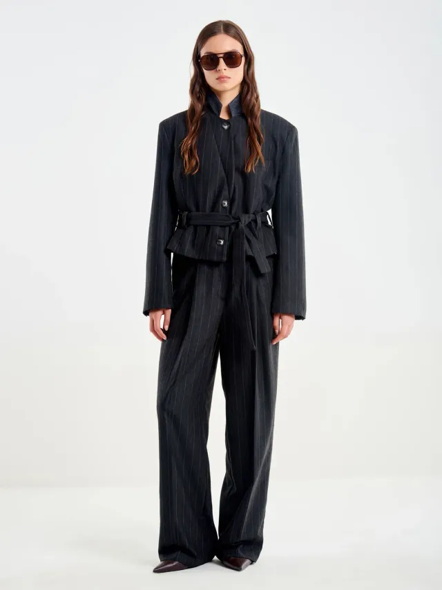 Vicolo Pantalone Gessato ampio asfalto taglie XS-L