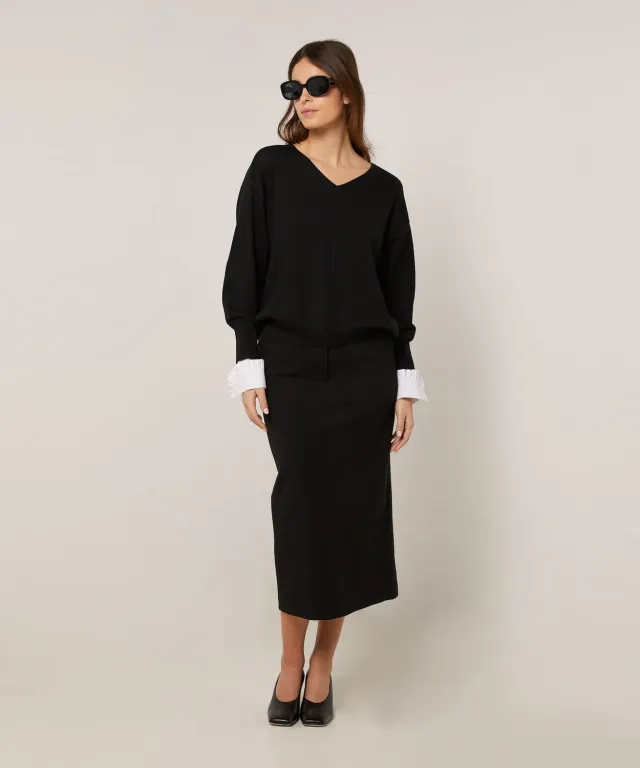 Rodier maglione oversize scollo a V lana nero