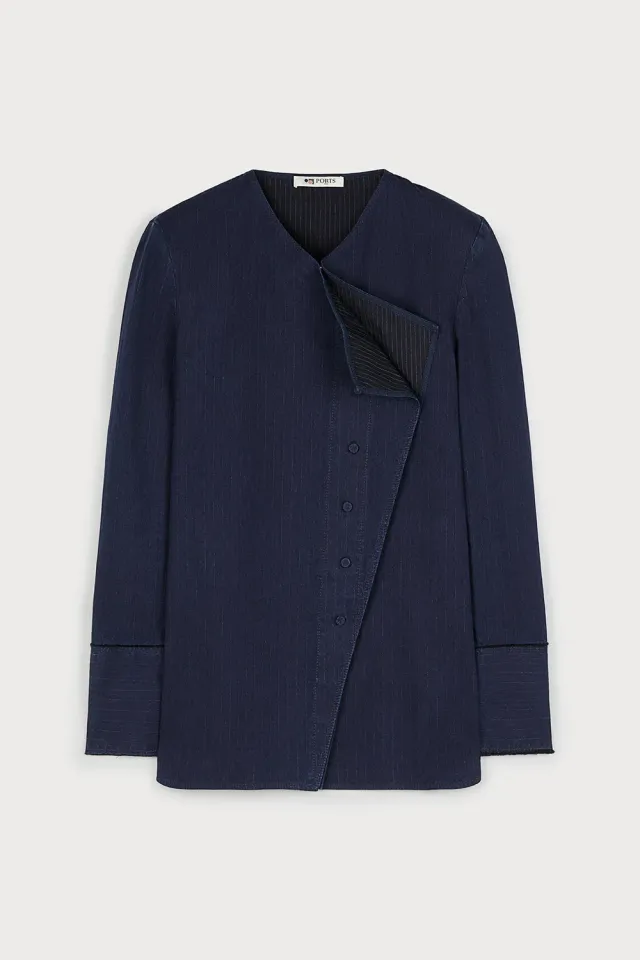 PORTS Blue Cotton camicia blu indaco e bianco in cotone